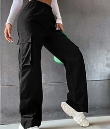 preiswerte -Damen Cargohose Cargohosen Hosen Hose Fallschirmhose Strassenmode Brautkleider schlicht Komfort In voller Länge Hoher Taillenbund Glatt Tasche Elastische Taille Atmungsaktivität Weich Draussen