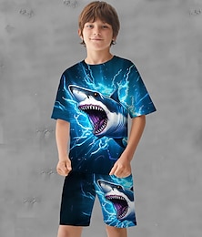 cheap -Boys 3D Graphic Animal Shark T-shirt & Shorts T-shirt Set Clothing Set Short Sleeve 3D prints Summer Spring Active Sports Fashion Polyester Kids 3-13 Years Outdoor Street Vacation Regular Fit