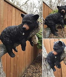 cheap -Black Bear Cub Napping Hanging Out in a Tree Figurin, Realistic Animal Figurines Resin Bear Wall-Mounted Art Statue for Outdoor Decor Garden Yard Decoration Gift