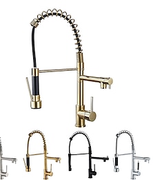 cheap -Kitchen Faucet Pull Out Sink Mixer Taps Dual Spout, High Arc Spring Vessel Brass Taps, Single Handle 360 Swivel Sprayer with Hot and Cold Water Hose
