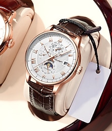 voordelige -Poedagar merk heren horloges luxe lichtgevend waterdicht quartz horloge leer mode kalender polshorloge