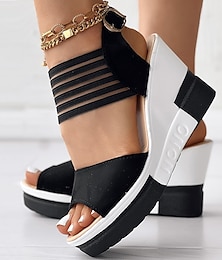 ieftine -Pentru femei Sandale Pantofi de confort Zilnic Culoare solidă Vară Toc Platformă Vârf deschis Modă Casual Satin Curea Gleznă Negru Maro Kaki