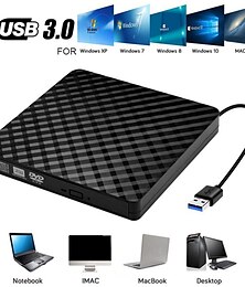 abordables -Grabadora de cd usb3.0dvd rw externa, reproductor de lector de unidad óptica portátil para pc, portátil, macbook, windows 7/8/10/11/xp/vista/linux os