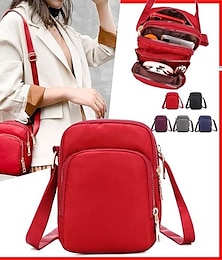 cheap -Men's Women's Crossbody Bag Shoulder Bag Mobile Phone Bag Nylon Outdoor Valentine's Day Daily Zipper Adjustable Large Capacity Breathable Solid Color Black Red Purple