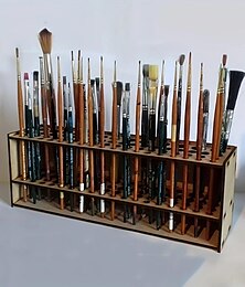 cheap -Wooden Brush Holder, Paintbrush Holder, Painting Pen Storage Rack, Desk Stand & Brush Holder Organizer, For Different Size Pens, Paint Brushes, Colored Pencils (Not Including Marker)