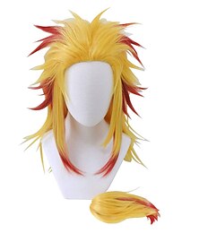 baratos -Cosrea anime rengoku kyoujurou peruca cosplay com rabo de cavalo perucas vermelhas amarelas para mulheres homens