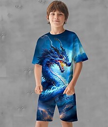 cheap -Boys 3D Graphic Animal Dragon T-shirt & Shorts T-shirt Set Clothing Set Short Sleeve 3D prints Summer Spring Active Sports Fashion Polyester Kids 3-13 Years Outdoor Street Vacation Regular Fit