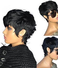 cheap -Pixie Cut Wig Human Hair Short Bob Wigs for Black Women Human Hair  Wig None Lace Front Wig with Bangs Layered Full Machine Made Wig 1B Color