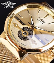 economico -vincitore uomo orologio meccanico di lusso grande quadrante fashion business hollow scheletro automatico a carica automatica luminoso orologio in acciaio inossidabile