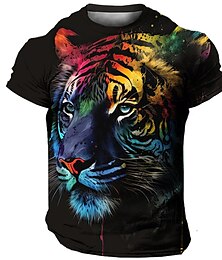 cheap -Men's T shirt Tee Graphic Tiger Crew Neck Clothing Apparel 3D Print Outdoor Daily Short Sleeve Print Fashion Designer Vintage