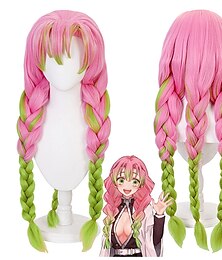 economico -mitsuri kanroji cosplay demon slayer accessori compongono parrucca cosplay per bambini adulti (kanroji mitsuri) parrucche di halloween gialle