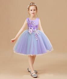 cheap -Kids Girls' Dress Lace Floral Party Blue Purple Blushing Pink Cotton Elegant Colorful Dresses All Seasons 3-12 Years