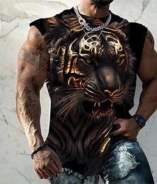cheap -Men's Vest Top Sleeveless T Shirt for Men Graphic Animal Tiger Crew Neck Clothing Apparel 3D Print Daily Sports Sleeveless Print Fashion Designer Muscle
