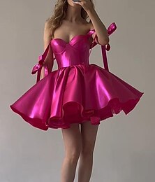 cheap -A-Line Homecoming Dresses Corsets Dress Holiday Graduation Short / Mini Sleeveless Spaghetti Strap Pink Dress Satin with Bow(s) 2024