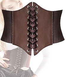 cheap -Womens Faux Leather Steampunk Sexy Underbust Corset Belt Bustier Retro Vintage Medieval