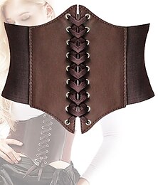 cheap -Womens Faux Leather Steampunk Sexy Underbust Corset Belt Bustier Retro Vintage Medieval