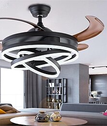 cheap -42'' Retractable Ceiling Fans with Lights and Remote,Modern LED Semi Flush Fan Light,Retractable Geometric Ceiling Fan 3 Color 6 Speed Smart Pendant Light for Indoor Bedroom,Dining Room etc