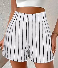 billige -Dame Shorts Gatemote Fritid Komfort Kort Høy Midje Stripe Lomme Elastisk midje Trykt mønster Komfort Pusteevne Myk Mikroelastisk Feriereise Fritid / hverdag Helg Svart Hvit Sommer Vår