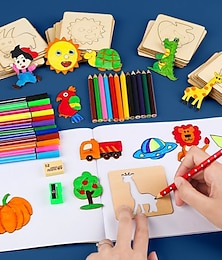 abordables -20 pièces montessori enfants dessin jouets en bois bricolage peinture pochoirs modèle artisanat jouets puzzle jouets éducatifs pour enfants cadeaux