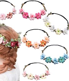 billiga -1st flicka boho blomma pannband hår ros gesang krans blommig krona fairy headpiece bröllop turné festival bilder tillbehör för kvinnor barn