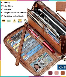 cheap -Women's Wallet Mobile Phone Bag PU Leather Outdoor Daily Zipper Large Capacity Lightweight Durable Solid Color Light Yellow Light Blue Dark Grey