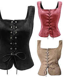 voordelige -Retro vintage Middeleeuws Renaissance Suède Vest Ren Faire Piraat Viking Ranger Dames Keltisch Piraat Fantasie Halloween Carnaval Maskerade LARP Volwassenen Top Alle seizoenen