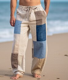 abordables -Homme Pantalon pantalon été Pantalon de plage Poche Cordon Taille elastique Bloc de couleur Mosaïque Confort Respirable Extérieur du quotidien Sortie Mode Décontractées Gris Claire Gris