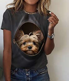 cheap -Women's T shirt Tee Dog Daily Weekend Custom Print Gray Print Short Sleeve Basic Round Neck Regular Fit