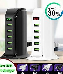 cheap -5ports Multi-USB Charging Station Hub Base Smart Digital Display Charger