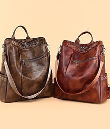 cheap -Vintage Studded Decor Zipper Backpack Women's Faux Leather Two-way Shoulder Bag For Work