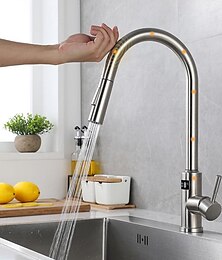 cheap -Touchless Sensor Kitchen Faucet Sink Mixer Tap Touch on with Pull Out 2 Mode Sprayer, Digital Display 360 Swivel Single Handle Taps Stainless Steel Deck Mounted, Water Vessel Taps