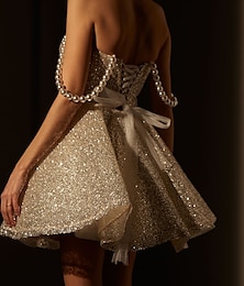 billige -A-linje Hjemme kjoler Glitrende Kjole Cocktailfest Bursdag Kort / mini Ermeløs Spagettistropper Rosa kjole Tyll med Glimmer 2024