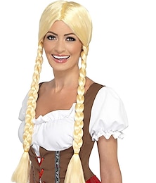 olcso -oktoberfest sör cosplay paróka smiffys női hosszú szőke paróka zsinórral/pigtail fonat bajor szépség paróka