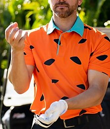cheap -Men's Polo Shirt Lapel Polo Button Up Polos Golf Shirt Graphic Prints American Flag Leaves Turndown White Navy Blue Orange Outdoor Street Short Sleeves Print Clothing Apparel Sports Fashion