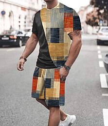 economico -Per uomo Grafico Blocco di colori 2 pezzi Set di magliette Set abbinati Manica Corta Pantaloni corti Girocollo Designer Casual Confortevole All'aperto Vacanza Quotidiano Stampa 3D Primavera & Estate