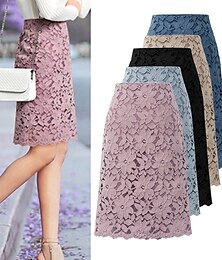 olcso -Női Szoknya Bodycon Munkaszoknyák Elegáns Divat Üzlet Térd feletti Magas derék Szoknyák Egyszínű Csipke Iroda / Karrier Utca Fekete Világos bíbor Világoskék Nyár Poliészter