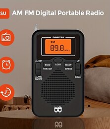 billiga -cappsu am/fm portabel radio personlig radio med utmärkt mottagning som drivs av 2 aaa batterier (ingår ej i paketet) med stereohörlurar stor lcd-skärm väckarklocka radio
