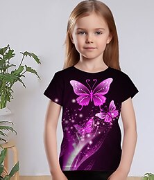 cheap -Girls' 3D Graphic Animal Butterfly T shirt Tee Short Sleeve 3D Print Summer Spring Active Fashion Cute Polyester Kids 3-12 Years Outdoor Casual Daily Regular Fit