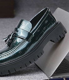 preiswerte -Herren Halbschuhe & Slipper mit Quaste, Profilsohle, britische Büro- und Karriereschuhe aus PU-Leder, die die Höhe erhöhen, Schwarz, Grün, Frühling, Herbst