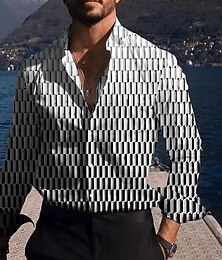 preiswerte -Herren Geometrische Muster Geometrie Hemd Knopfhemd Langarm Modisch Strassenmode Designer Outdoor Casual Täglich Herbst Winter Umlegekragen Bedruckt Schwarz Grün