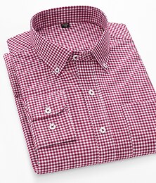 economico -Per uomo Camicie Camicia abbottonata Camicia non stirabile Camicia Oxford A quadri / A righe / Chevron Matrimonio Ufficio e carriera Nero Rosso Blu Manica lunga Colletto Per tutte le stagioni
