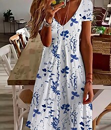 ieftine -Wearing Mini Dress Rochie Petite Rochie T Shirt Rochie Tee Rochie de Vară Rochie Activă Modă Streetwear În Aer Liber Vacanță Zi de Naștere Croi Regulă Floral Mâneci Scurte Gât în V Roz Albastru Violet