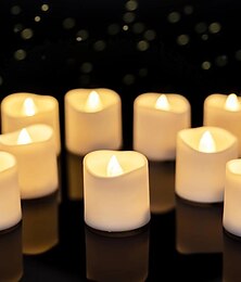abordables -12 Uds. De velas led con temporizador sin llama, velas de té a batería de larga duración para decoraciones navideñas para mesa de boda, blanco cálido
