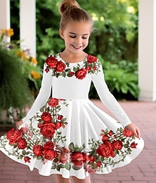 ieftine -Girls ' 3D Grafic Floral Fluture Rochie Manșon Lung Tipărire 3D Vară Toamnă Sporturi & Exterior Zilnic Concediu Drăguţ Casual Frumoasa Copii 3-12 ani Rochie casual Rochie A line Sub Genunchi Poliester