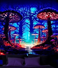 voordelige -trippy paddenstoel blacklight wandtapijt uv reactieve mistige paddestoel psychedelische hangende wandtapijten muurschildering voor woonkamer slaapkamer