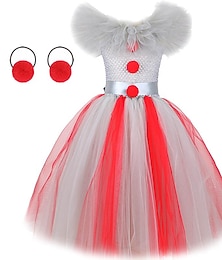 abordables -Clown Burlesque Pennywise Carnaval Robe Costume de cosplay Costume de fête Cosplay Halloween Enfant Fille Halloween Carnaval Mascarade Performance Soirée Costume de carnaval facile Se déguiser