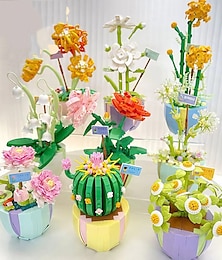 economico -regali per la festa della donna compatibili con puzzle giocattoli di assemblaggio piccoli blocchi di particelle fiori carne piante in vaso bouquet decorazioni regali per ragazze regali per la festa