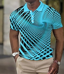 baratos -Homens Camiseta Polo Camisa Polo Waffle pólo de lapela Polos de botões Camisa de golfe 3D impressão Estampas Abstratas Aberto para a Lateral Branco Amarelo Azul Real Azul Verde Ao ar livre Rua Manga