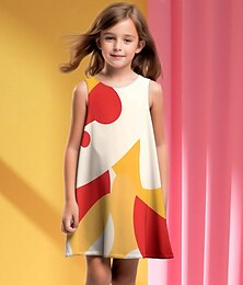 economico -ragazze' 3D Pop art Fantasia geometrica Color Block Vestito Senza maniche Stampa 3D Estate Primavera Da mare Sportivo Giornaliero stile sveglio Informale Dolce Bambino 4-12 anni Abito casual Abito