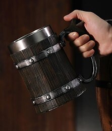 cheap -Beer Mugs, Nordic Viking Rune Beer Glasses Large Oak Beer Mug Coffee Mug with Stainless Steel Wood Resin 3D, Mugs for Men, Father's Day Gift